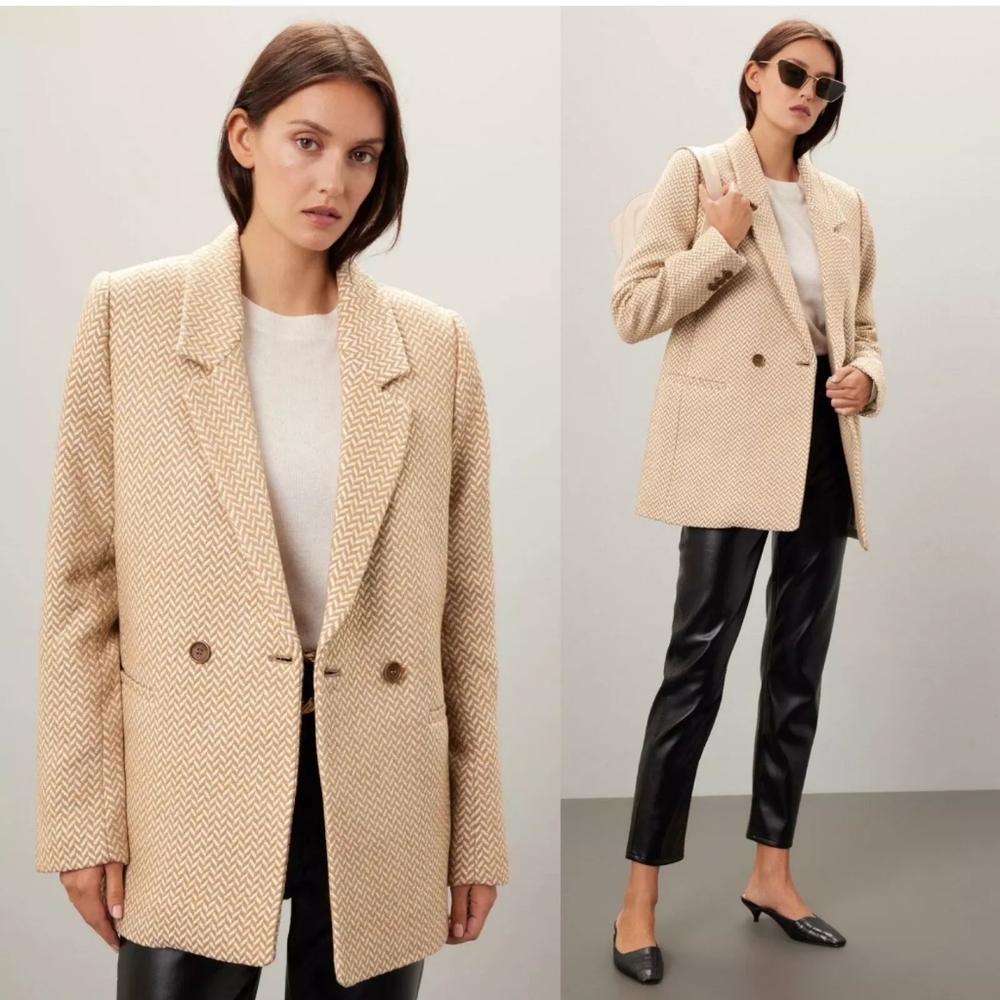 Anine Bing Fishbone Blazer Beige/White Size XL